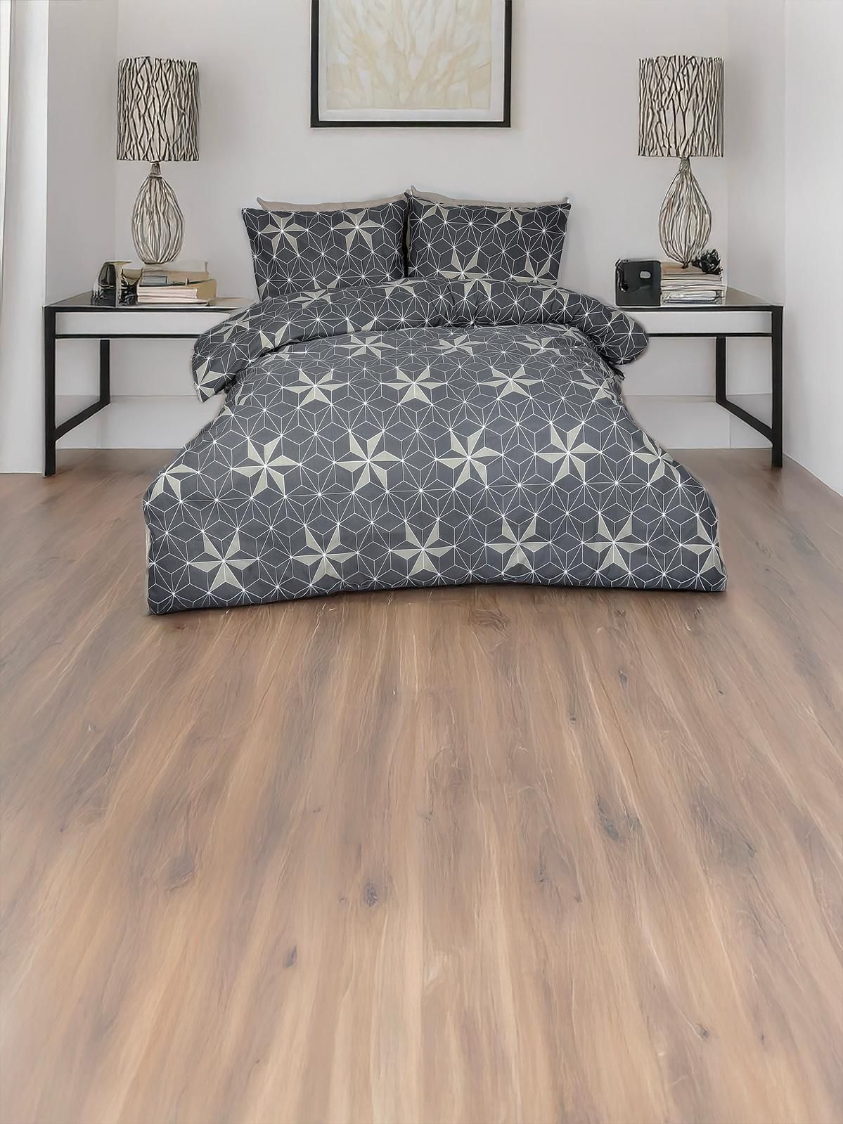 Gri Geometrik Desenli Nevresim Takımı