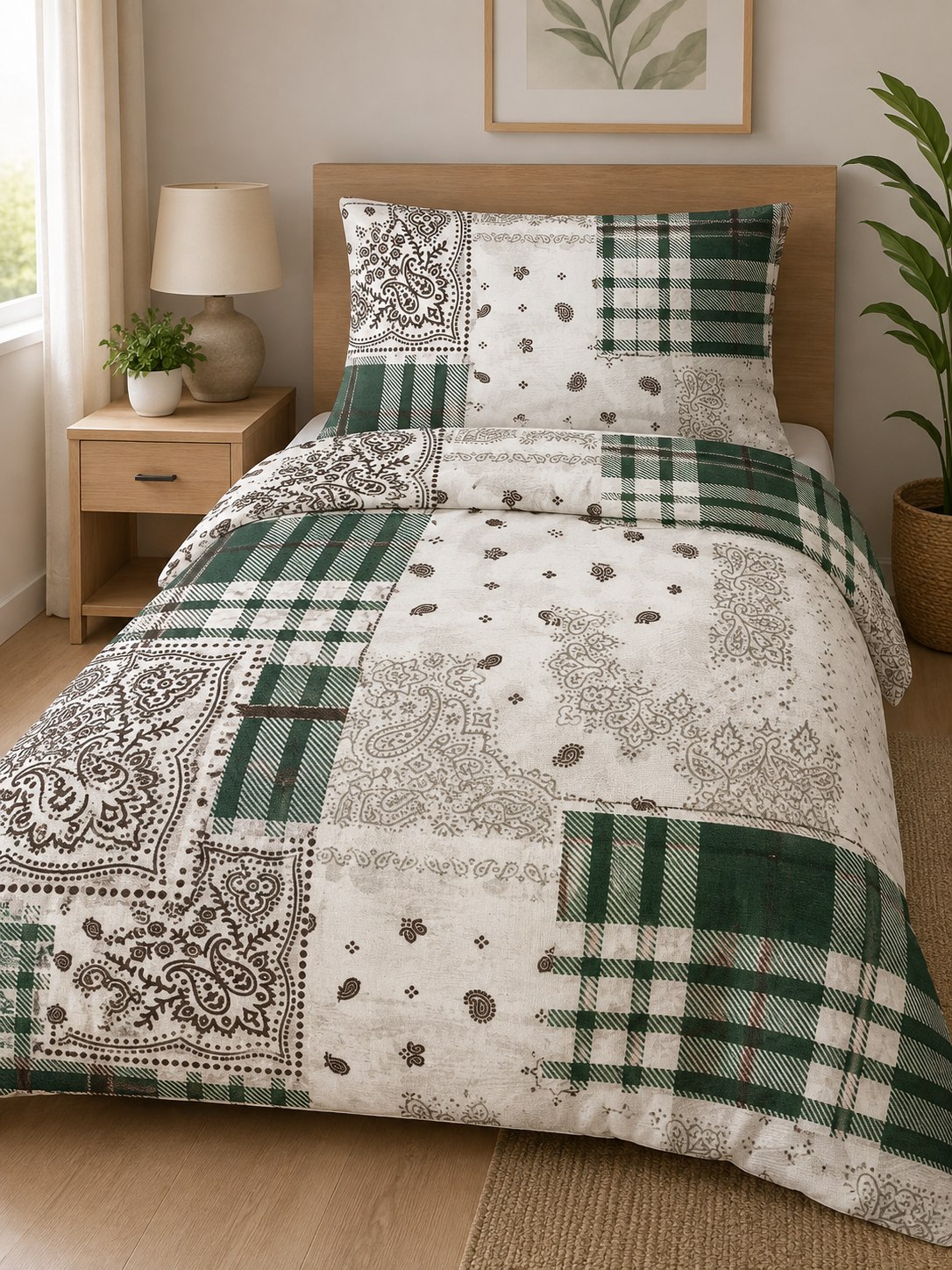 Yeşil Ekose Patchwork Tek Kişilik Nevresim Takımı