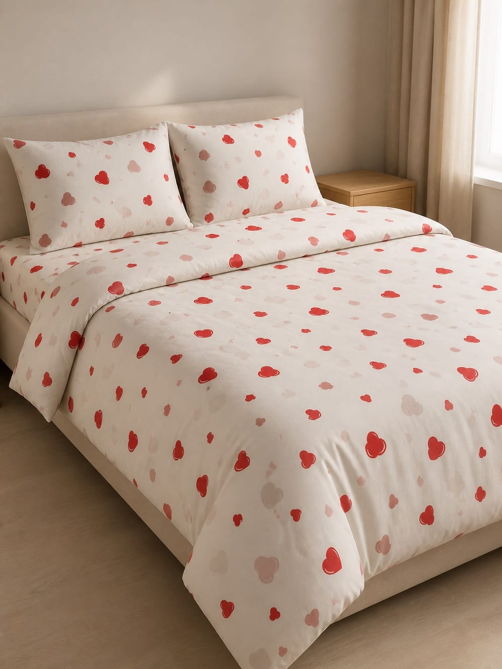 Romantik Kalp Desenli Çift Kişilik Nevresim Takımı